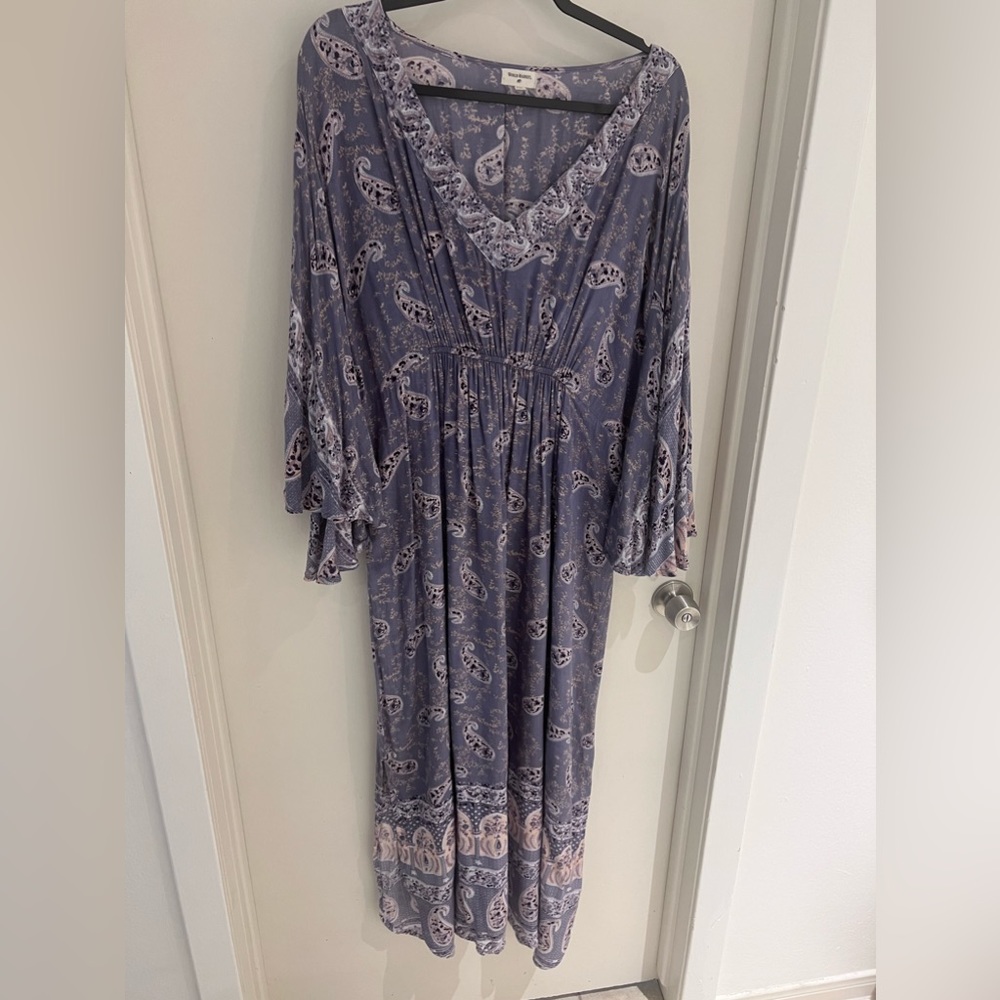 World Market Blue Paisley Print Maxi Dress Boho V Neck Size - S/M